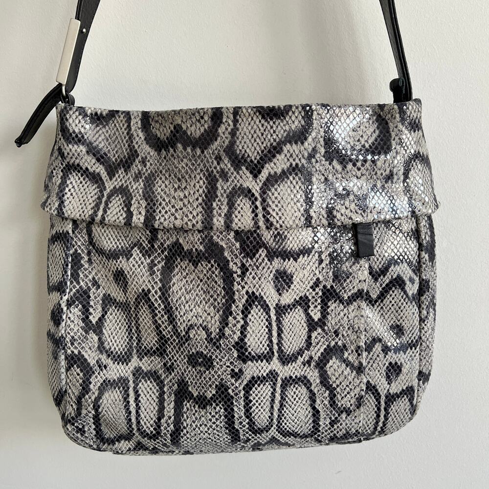 Marco Buggiani Black Leather Snakeskin Shoulder Bag Purse Made in Italy